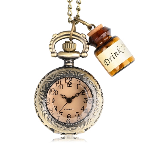 Small Pocket Watch Alice in Wonderland Drink Me Necklace Pendant with Bottle Birthday Gifts for Women Girl Watches Drop Shipping ► Photo 1/6