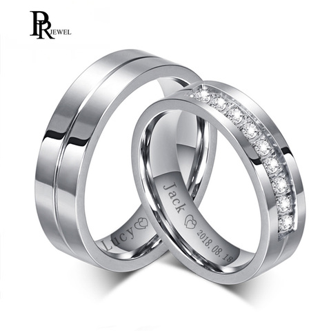 Bling Cubic Zirconia Wedding Band Rings Free Engraving Record Name Date Love Info Never Fade Stainless Steel Love Alliance Gift ► Photo 1/6