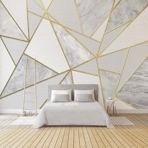 Modern Simple 3D Geometric Marble Wallpaper Golden Line Photo Wall Murals Living Room Bedroom Background Wall Painting 3D Fresco ► Photo 1/6