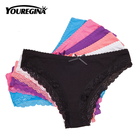 Cheap Cotton Thongs Panties Sexy Lace G String Briefs Solid Color Women  Underwear Panty for Girls Ladies 6 PCS/Lot