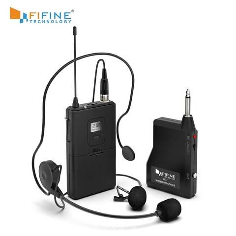 Fifine 20-Channel UHF1/4‘’ Inch Output wireless microphone with lavalier & headset mic suit for speaker cell phone  camera K037B ► Photo 1/6