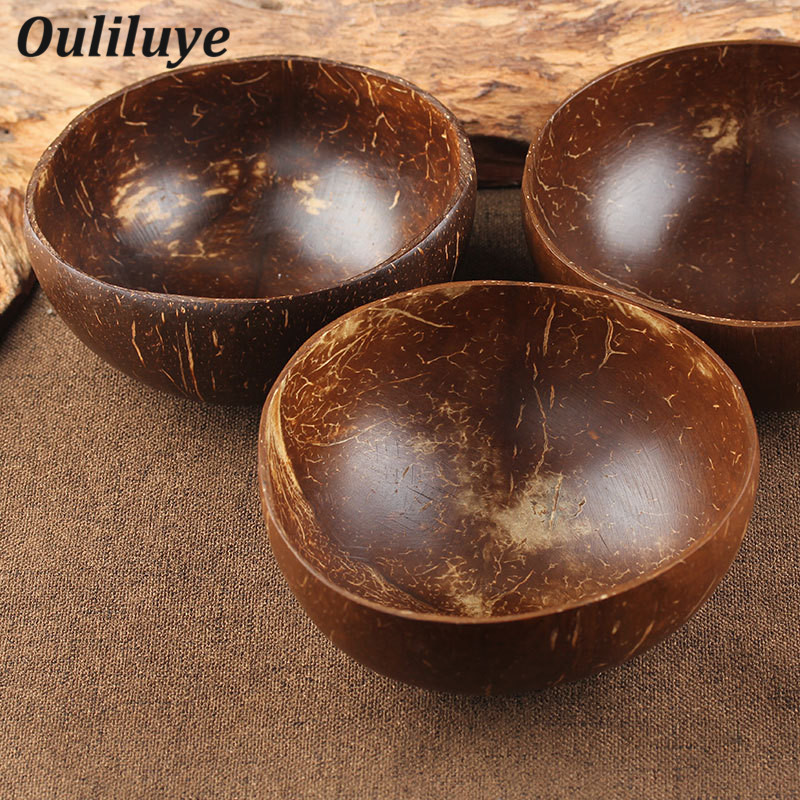 Natural Coconut Shell Bowl Bamboo Spoon Scoop Handicraft Art Work Home Decorate 