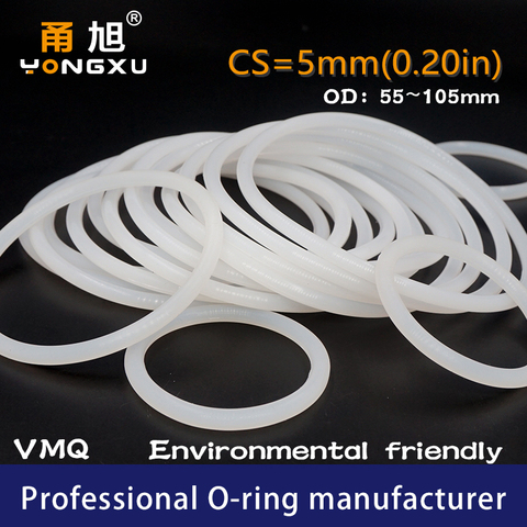 White Silicon O-ring Silicone/VMQ CS5mm Thickness  OD55/60/65/70/75/80/85/90/95/100/105*5mm Oring Seal Rubber Ring Gasket Washer ► Photo 1/6