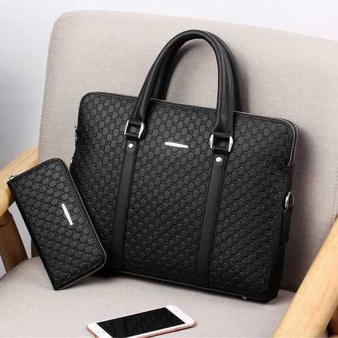 New Double Layers Men's Leather Business Briefcase Casual Man Shoulder Bag Messenger Bag Male Laptops Handbags Men Travel Bags ► Photo 1/6