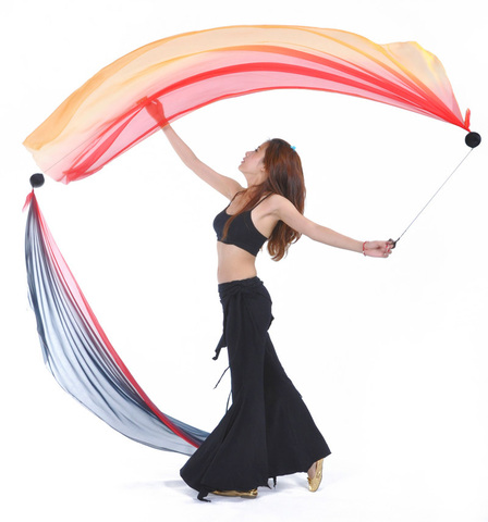 2022 Hot selling Women Sexy Belly Dance Costume Gradient Silk Veil Poi 1 Veil + 1 Poi Chain Dance wear ► Photo 1/5