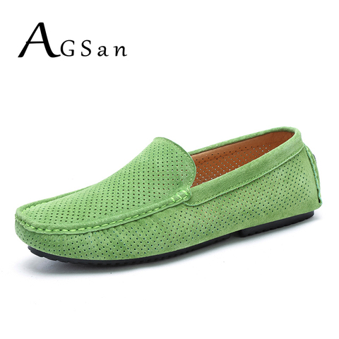 AGSan Summer Men Loafers Genuine Leather Casual Shoes Fashion Slip On Driving Shoes Breathable Moccasins Green Suede Loafers ► Photo 1/6