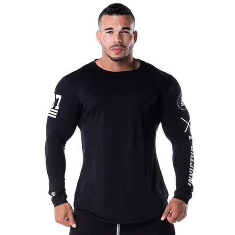 Men Skinny Long sleeve Shirts Spring 2022 Casual Fashion Printed T-Shirt Male Gyms Fitness Black Tee shirt Tops Brand Clothing ► Photo 1/6