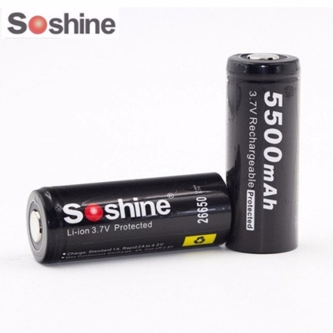 2PCS/LOT Soshine 3.7V 5500mAh 26650 Battery Protected Rechargeable Li-ion Batteries Cell with Battery Box Case ► Photo 1/6