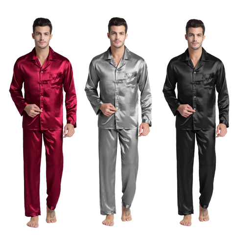 Tony&Candice Men's Stain Silk Pajama Set Men Pajamas Silk Sleepwear Men Sexy Modern Style Soft Cozy Satin Nightgown Men Summer ► Photo 1/6