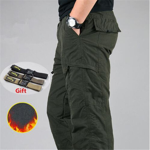 Men's Cargo Pants 2022 Winter Casual Warm Thicken Fleece Pants Men Cotton Multi Pockets Combat Military Baggy Tactical Pants ► Photo 1/6
