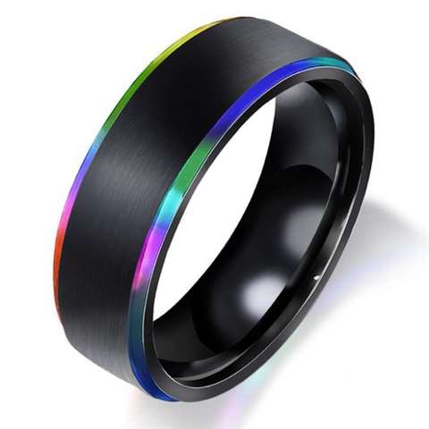 Mens Womens Rainbow Colorful LGBT Ring Stainless Steel Wedding Band Lebian & Gay Rings Drop Shipping ► Photo 1/6