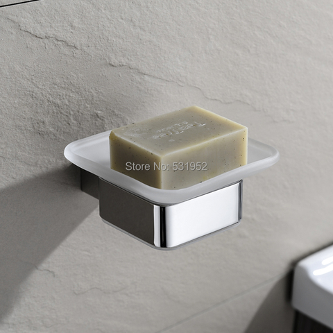 Square Stainless Steel Holder with Frosted Glass Dish Wall Mount Soap Dish Polish Soap Holder Bathroom Accessories ► Photo 1/6
