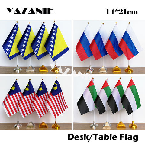 YAZANIE 14*21cm 4PCS Russia Malaysia Desk Flag with Plastic Base Bosnia and Herzegovina United Arab Emirates Small Table Flag ► Photo 1/6