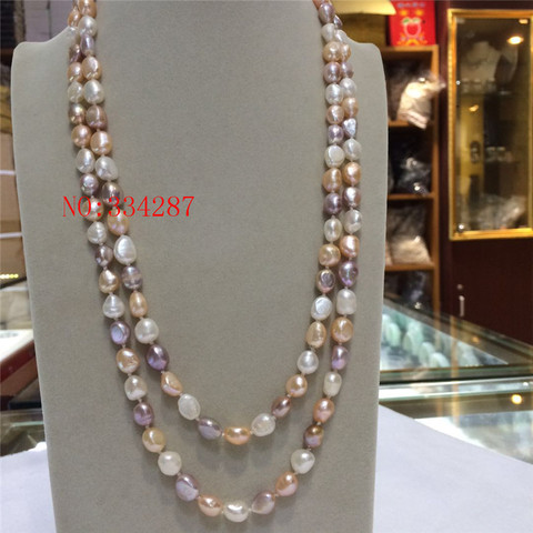NEW Natural freshwater pearl 8-9 mm barlow  irregular white pink purple necklace 48 inches ► Photo 1/6