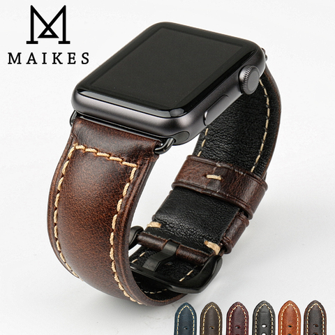 MAIKES vintage genuine leather watch band watch accessories for apple watch strap 44mm 40mm 42mm 38mm iwatch watchbands ► Photo 1/6