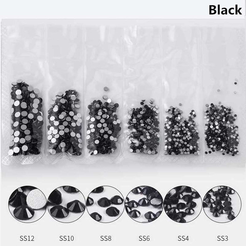 1 Pack Black Nail Rhinestones Flatback Glass Mixed Size SS3-SS12 Nail Art Decoration Stones Shiny Gems Manicure Accessories Tool ► Photo 1/6