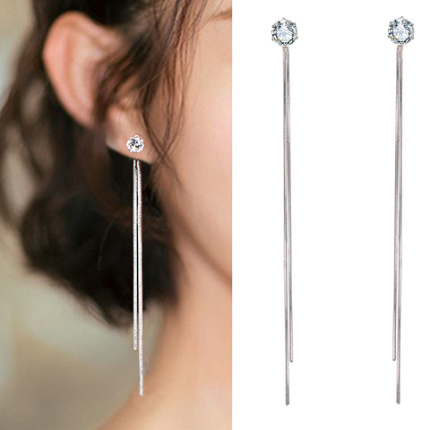 IPARAM New Fashion Silver Plated Dangle Hanging Gem Stone Rhinestone Long Drop Earrings For Women Jewelry brincos bijoux ► Photo 1/6