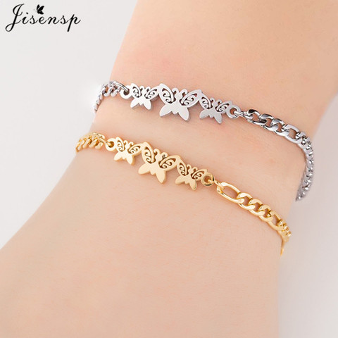 Jisensp Gold Charm Butterfly Bracelet for Women Animal Stainless Steel Link Chain Bracelets Girls Kids Everyday Jewelry pulseras ► Photo 1/6