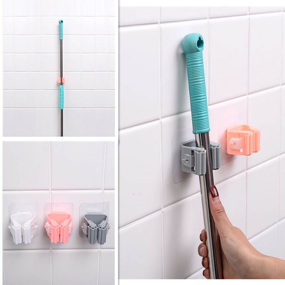 Mop Holder Mop Clip Broom Holder Wall Mount Self Adhesive Kitchen Bathroom 