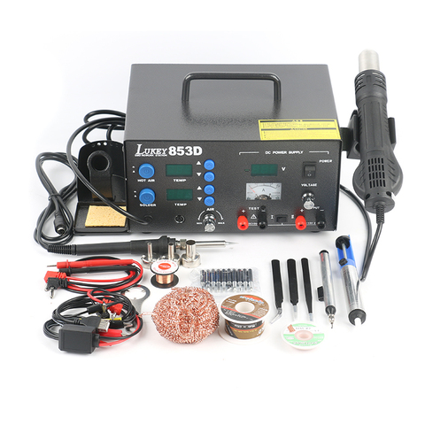 Lukey 853D 3 in 1 Soldering Station Rework Electric Soldering Iron Hot Air Gun DC Power Supply 15V 2A For Phone PCB IC Welding ► Photo 1/1