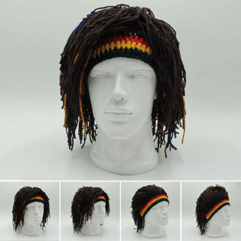Hot Reggae Dreadlocks Skullies Unisex Jamaican Knitted Beanies Wig Braid Hat Rasta Hair Hat Beanies ► Photo 1/6