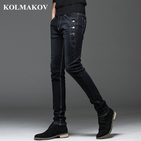 KOLMAKOV 2022 New Mens Denim Jeans Straight Full Length Pants with High Elasticity Slim Pants for Man Fashion Mid-waist Jeans ► Photo 1/6