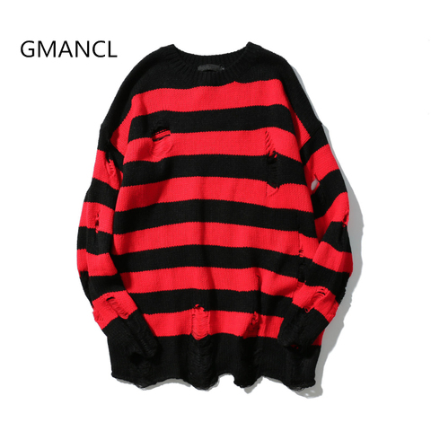 GMANCL Two colors Mens Ripped Holes Sweater autumn new Vintage oversized high quality Loose Cotton Casual men Pullovers sweater ► Photo 1/4