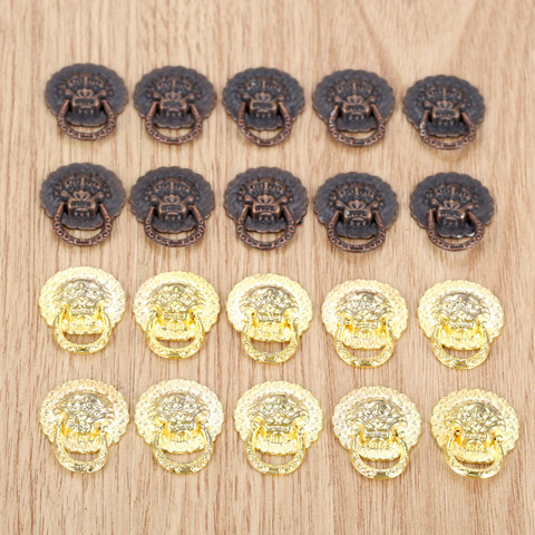 DRELD 10Pcs Vintage Lion Head Door Pull Furniture Handle Cabinet Dresser Drawer Knob Furniture Hardware 19*24mm Red Copper/Gold ► Photo 1/6