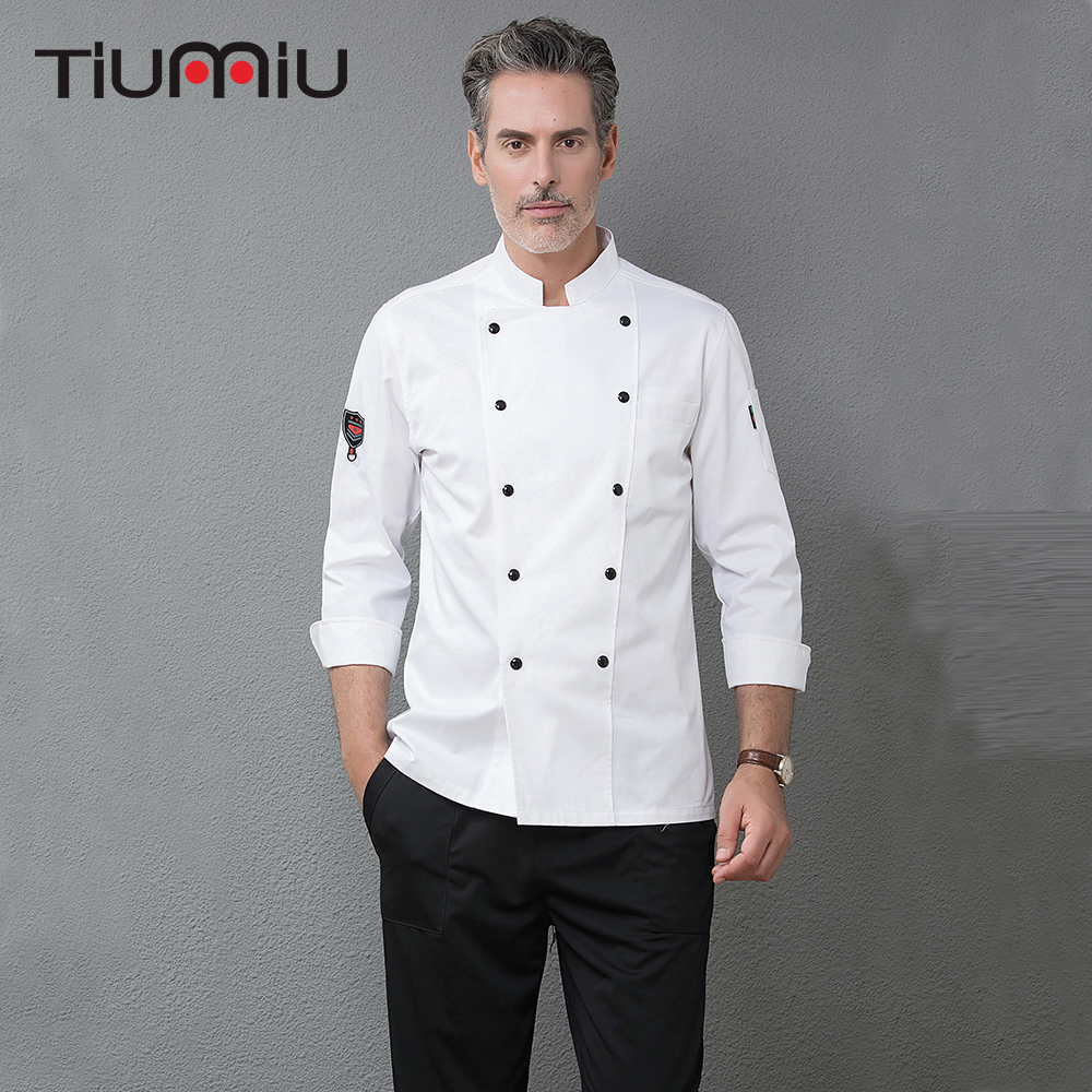 Chef Coat Soft Long Sleeve Kitchen Cook Uniform Unisex Restaurant Hotel Workwear 