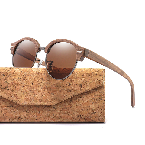 Retro Round Wood Sunglasses for Men and Women Polarized UV400 Semi-Rimless Womens Sun glasses ► Photo 1/6