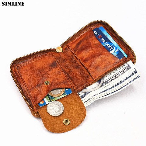 2022 Genuine Leather Wallet For Women Men Vintage Handmade Short Small Bifold Zipper Wallets Purse Female Male With Coin Pocket ► Photo 1/6