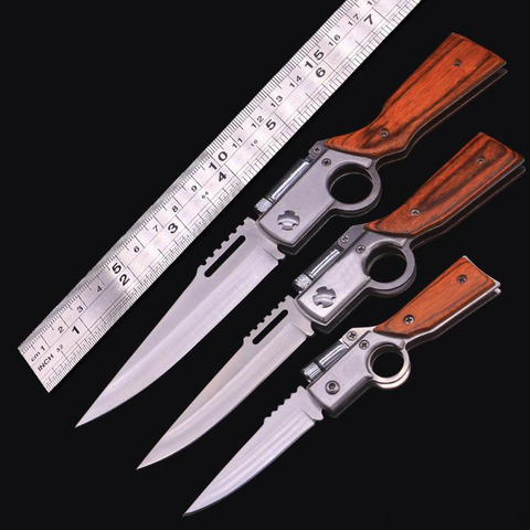 260mm/210mm/160mm Folding Pocket Knife Tactical Camping Survival Knife LED Light Wood Handle Outdoor Hunting Knives EDC Tool ► Photo 1/6