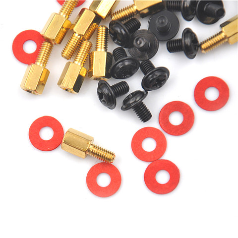 10Pcs Golden Motherboard Riser+Silver Screws Computer Red Washers 6.5mm 6-32-M3 High Quality ► Photo 1/6
