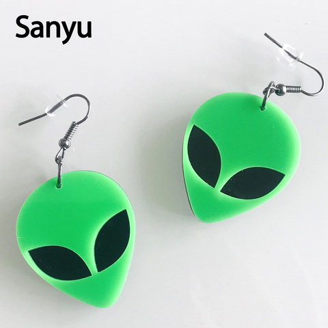 Fashion Creative New Design Green Alien Acrylic Drop Earrings Cool Punk Exaggerated Saucer Man Dangle Earrings Trendy Jewelry ► Photo 1/6