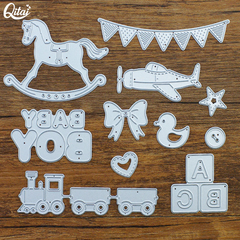 QITAI 11pcs/Pack Cutting Die Rocking Horse/Bunting/Aircraft/Bow/Duck/Letter/Train/Heart Creative Decoration Wholesale D134 ► Photo 1/6