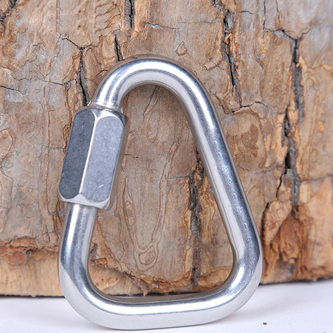 Triangle Shape Mountain Rock Climbing Stainless Steel Screw Lock Carabiner Safety Buckle Mountaineering Buckle ► Photo 1/6