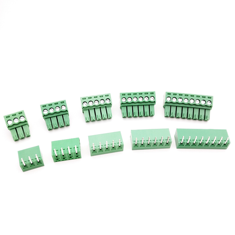 20 Pair 3.5MM PCB Pluggable Terminal Block Connectors 2/3/4/5/6/7/8/9/10P Right Angle KF15EDG-3.5 Copper Green RoHSr ► Photo 1/5