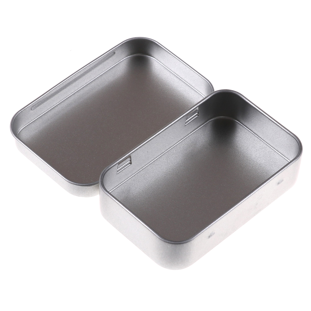 Survival Kit Tin Higen Lid Small Empty Silver Flip Metal Storage Box Case B0IT 