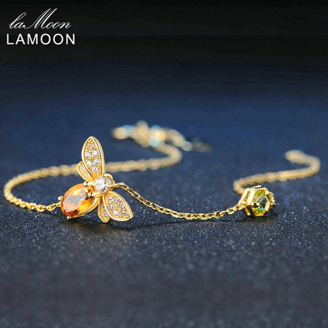 LAMOON Cute Bee 925 Sterling Silver Bracelet Woman love Citrine Gemstones Jewelry 14K Gold Plated Designer Jewellery LMHI002 ► Photo 1/5