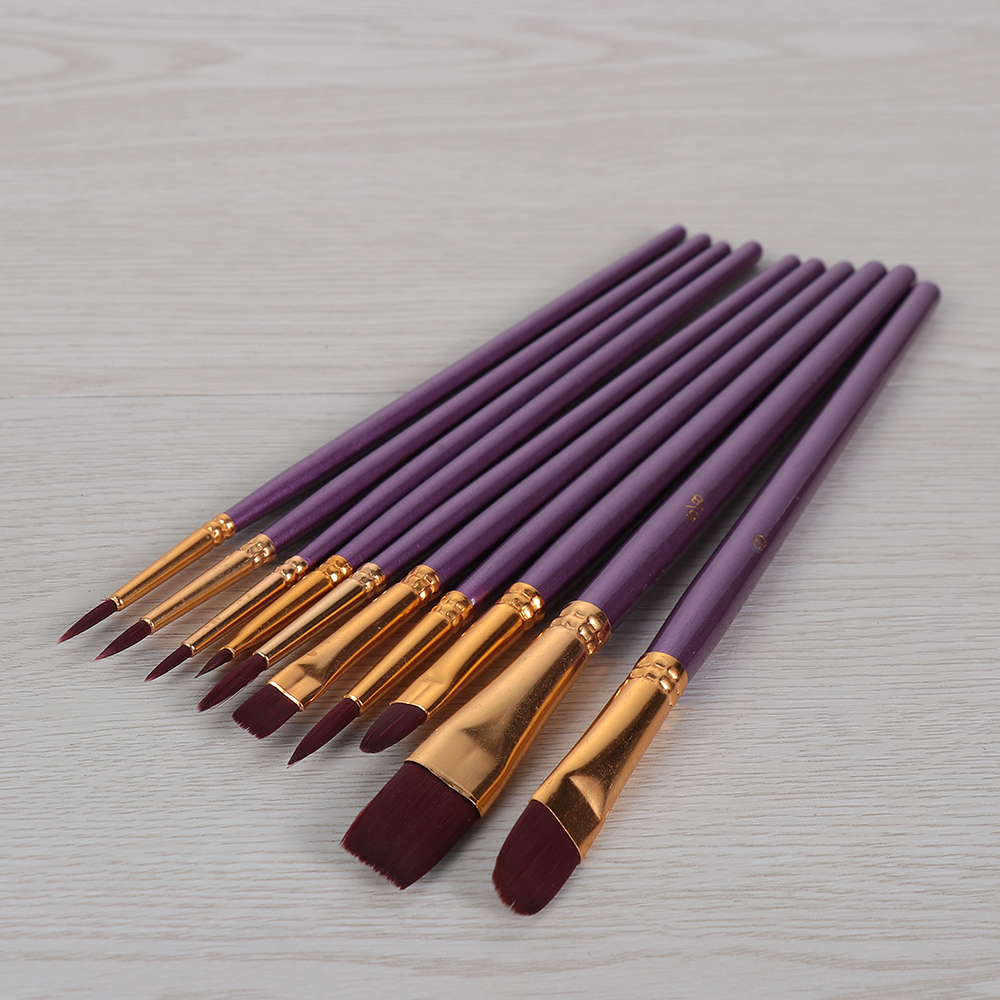 10Pcs purple paint brush set Nylon watercolor acrylic oil drawing art supplies 