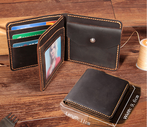 Handmade Vintage Crazy horse Genuine Leather Wallet Men Purse Leather Men wallet short style Male Wallet Coin bag Money Holder ► Photo 1/6