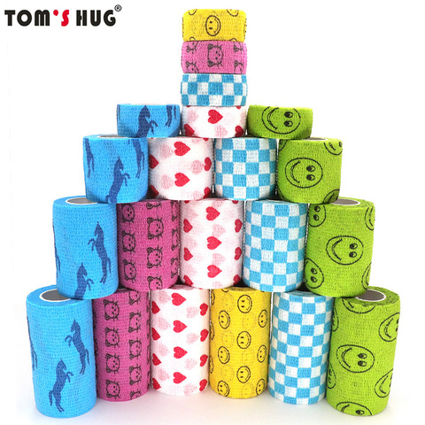 1 pcs Colorful Medical Therapy Elastic Bandage Printed Self Adhesive Wrap Tape 4.5m Sports Protector for Finger Joint Knee Pet ► Photo 1/6