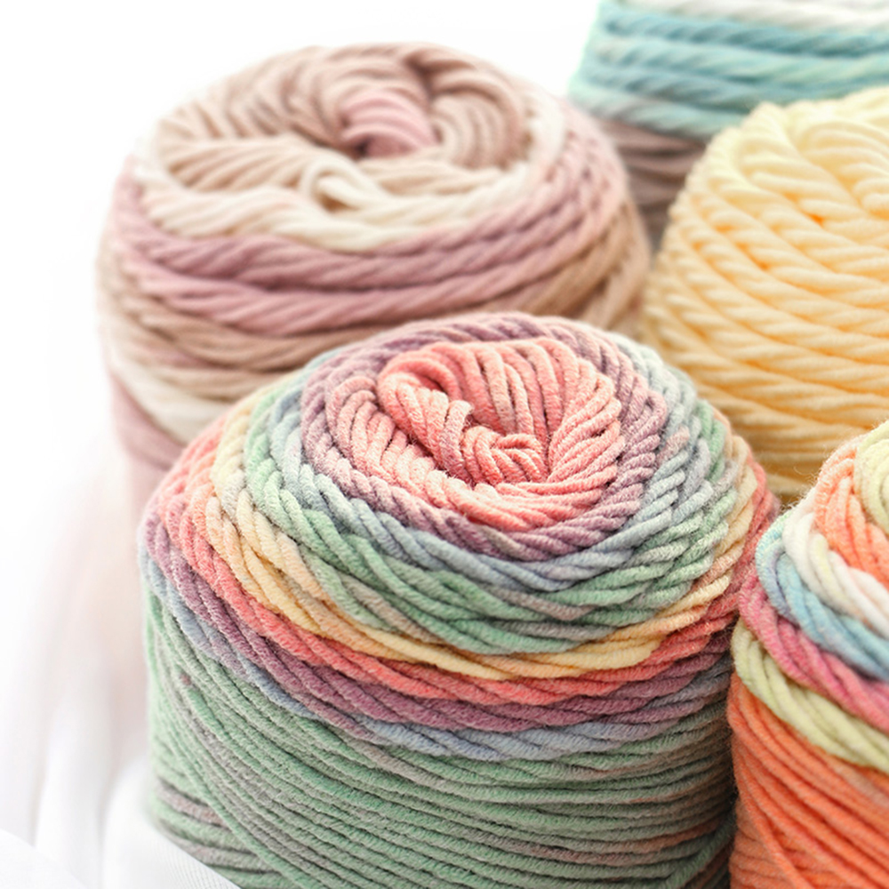 DIY Rainbow Color Scarf Sweater Hand-woven Cotton Wool Yarn Crochet Knitting