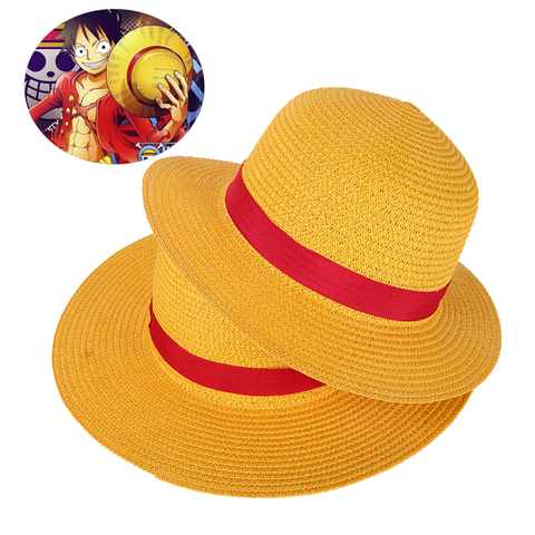 Boy Girl One Piece Cap Straw Hat Neck String Luffy Flat Hats Cosplay Japanese Cartoon Props Hat Kid Red Stripe Beach Hat YF001 ► Photo 1/6