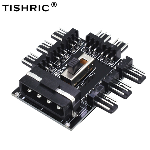 TISHRIC 1 to 8 3Pin 12V Fans Hub Splitter PC Computer Pwm Cable 4Pin Molex Cooler Cooling Speed Controller Adapter For Mining ► Photo 1/6