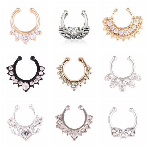 MODRSA 1pc Mix Style Crystal Fake Nose Ring Geometric Septum Clicker Faux Clip Hoop for Women Body Jewelry Piercing Nariz ► Photo 1/6
