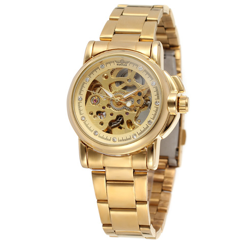 Luxury Gold Women Automatic Mechanical Watches Women Fashion Stainless Steel Clock Ladies Crystal Hollow Skeleton Watch Saati ► Photo 1/6