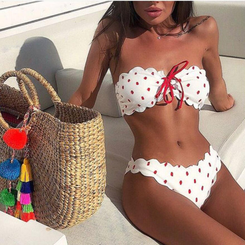 Dots Printed Bikinis Women 2022 Sexy Bandeau Swimsuit Push Up Bikini Set Brazilian Swimwear Monokini Summer Mayo trajes de bano ► Photo 1/6