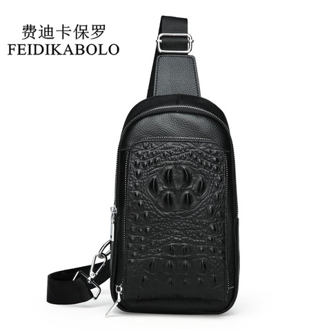 FEIDIKABOLO Genuine Leather Men Chest Bag Crocodile Men's Crossbody Bags Travel Chest Pack Mens Shoulder Bags Messenger Bag Man ► Photo 1/1