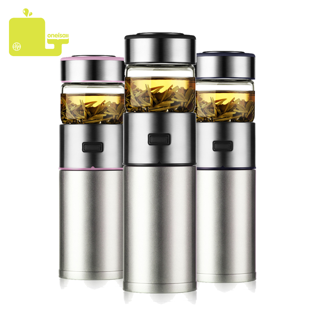 570ML Vacuum Insulated Glass Water Bottle Stainless Steel Travel Mug Tea Infuser 